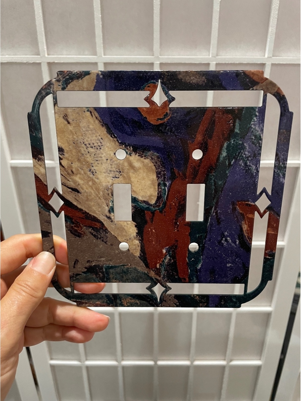 Vintage 90's Decorative Double Light Switch Plate Cover with Abstract Pattern